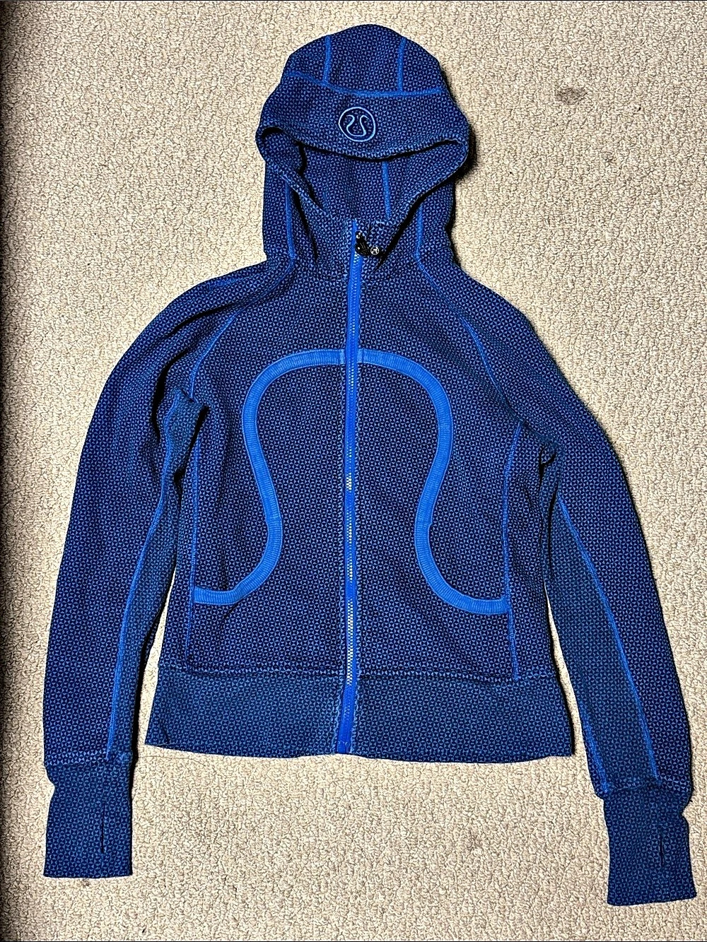 Lululemon Scuba Hoodie Sweatshirt Blue and Black Patterned Hooded Jacket *rare